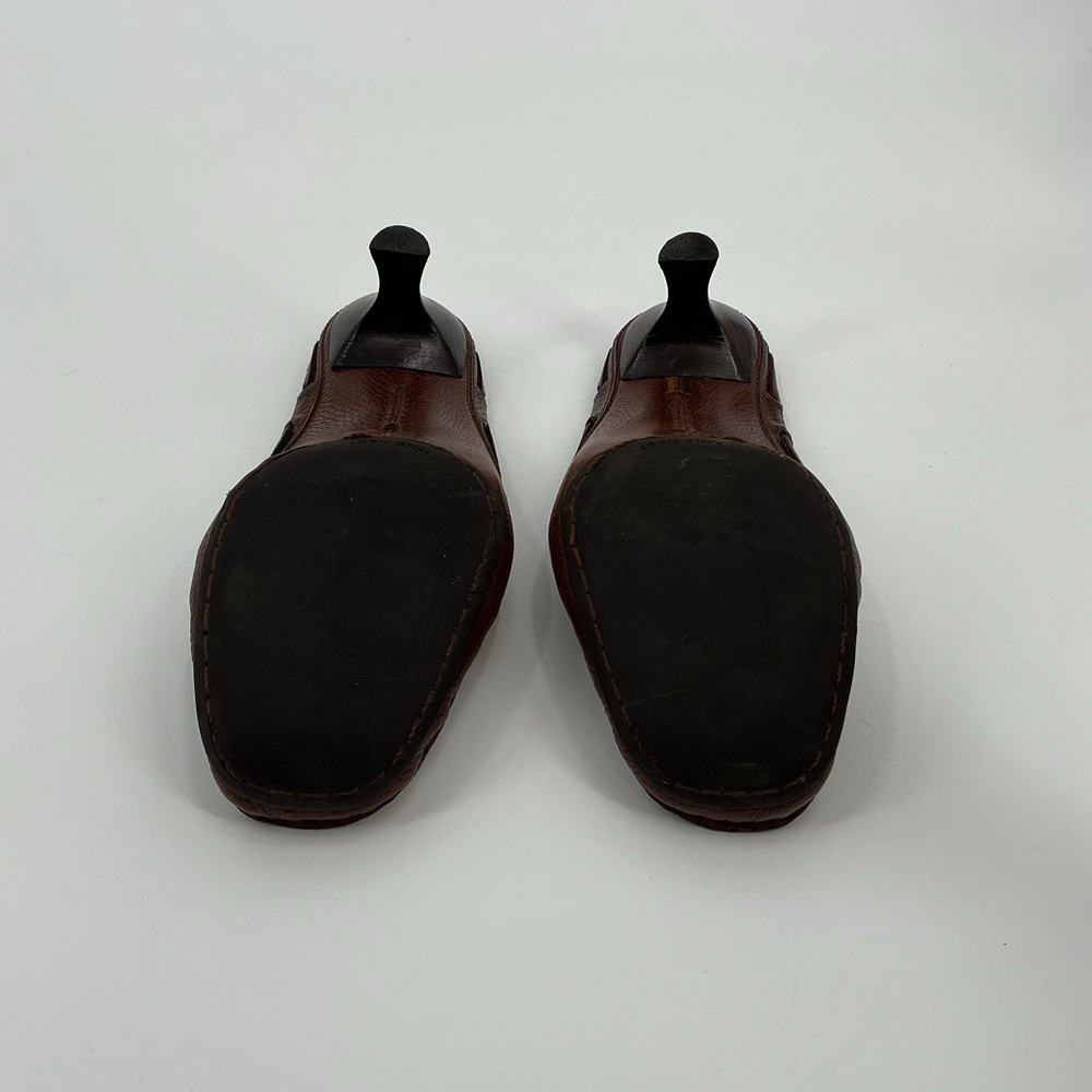 Nine West Ladies Brown Leather Slip-On Kitten Mules with Floral Tassel Accent - Picture 5 of 13